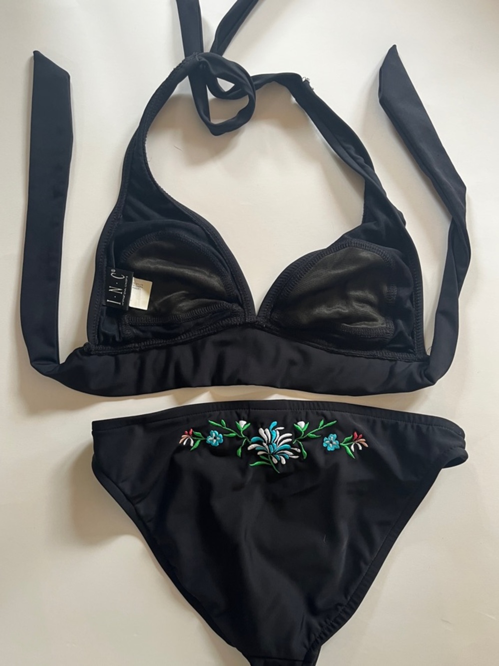 INC International Concepts Black Bikini with Colorful Floral Embroidery - Picture 3 of 8
